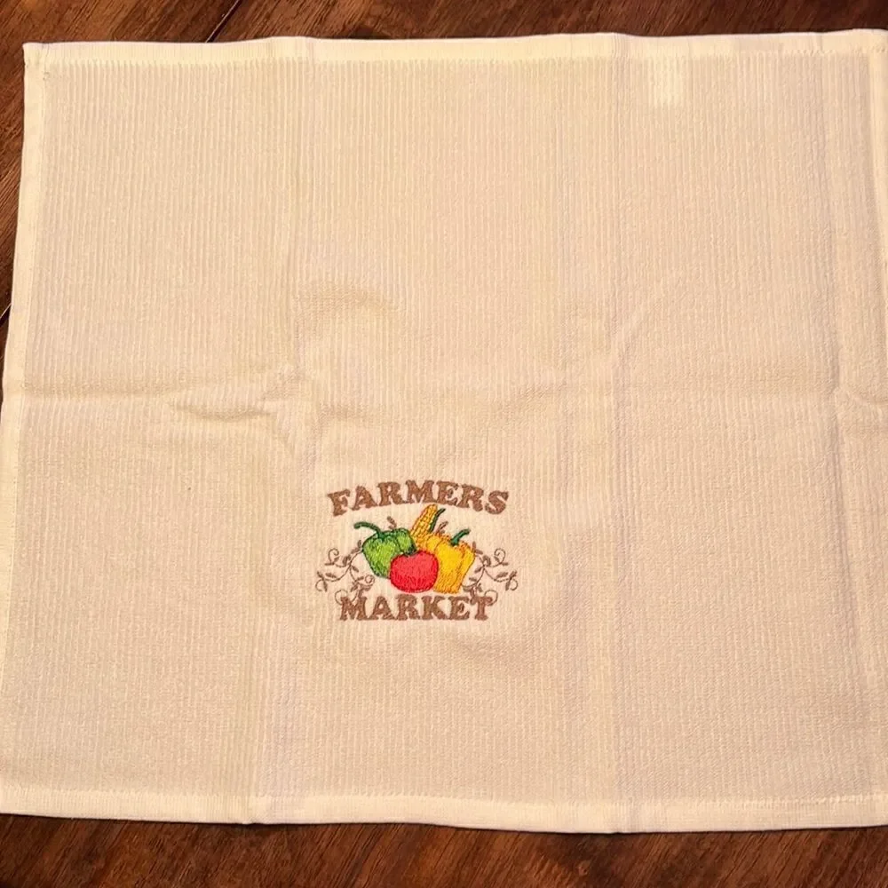 Set of 2 (18” by 16”) Custom Gray and White Farmer’s Market2 Embroidered Barmops